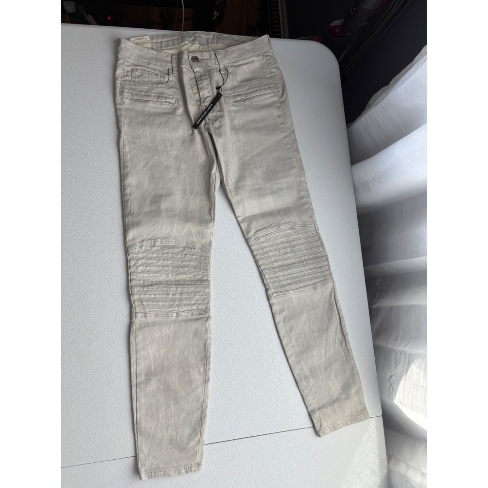 Zara Woman Skinny Coated Biker Jeans Moto Style Light Gray‎ Size 6